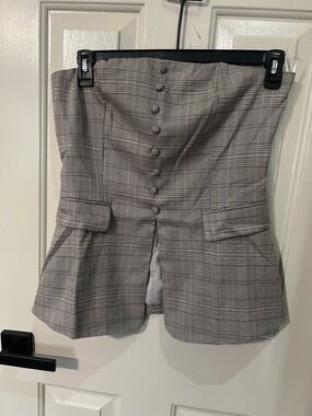 Strapless Plaid Top with Buttons and open Front